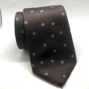 VTG Sulka All Silk Tie Polka Dot Blue Dots on Brown Background. Very Classy